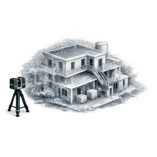 Acquisition complète des volumes d’un bâtiment existant par scanner laser 3D sous forme de nuage de points