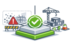 Icône représentant l’anticipation des risques en phase travaux grâce à des données fiables et maîtrisées en ingénierie et BIM