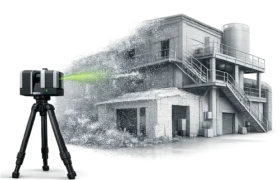 Relevé scanner laser 3D d’un bâtiment existant montrant des données terrain mesurées sous forme de nuage de points