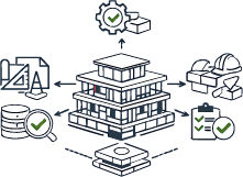 Pictogramme représentant une maquette BIM exploitable par architectes, ingénieurs et entreprises, illustrant un livrable BIM opérationnel et orienté usage métier.