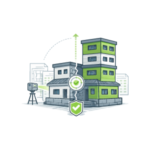 Illustration représentant un projet d’extension ou de surélévation d’un bâtiment existant rendu possible grâce à une étude précise et documentée de l’existant.