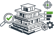 Pictogramme représentant une maquette BIM avec un niveau de détail adapté au projet, illustrant un livrable BIM conforme aux usages et aux phases.