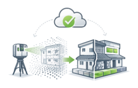 Illustration représentant la maîtrise du scan 3D et du BIM pour analyser, modéliser et exploiter fidèlement le bâtiment existant.