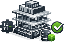 Maquette BIM structurée d’un bâtiment montrant des objets paramétriques et des données techniques exploitables, illustrant une modélisation BIM et non un simple modèle 3D.