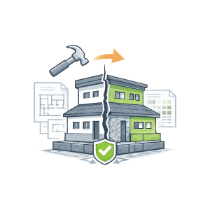 Illustration représentant un projet de rénovation lourde ou partielle d’un bâtiment existant préparé grâce à une étude fiable et documentée de l’existant.