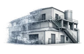 Représentation fidèle d’un bâtiment existant issue d’un nuage de points montrant les volumes et déformations réelles mesurées