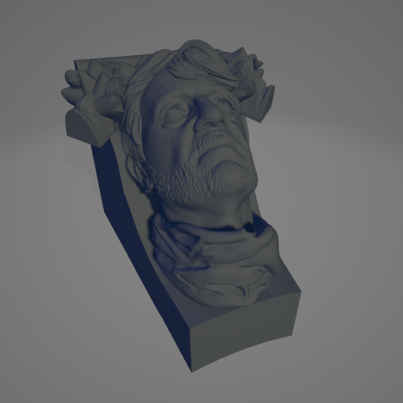 Reproduction numérique d’une sculpture décorative réalisée par modélisation 3D pour une fabrication fidèle à l’original.