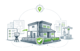 Illustration représentant une approche rigoureuse et orientée projet pour l’analyse du bâtiment existant, depuis l’étude terrain jusqu’à la préparation du projet.