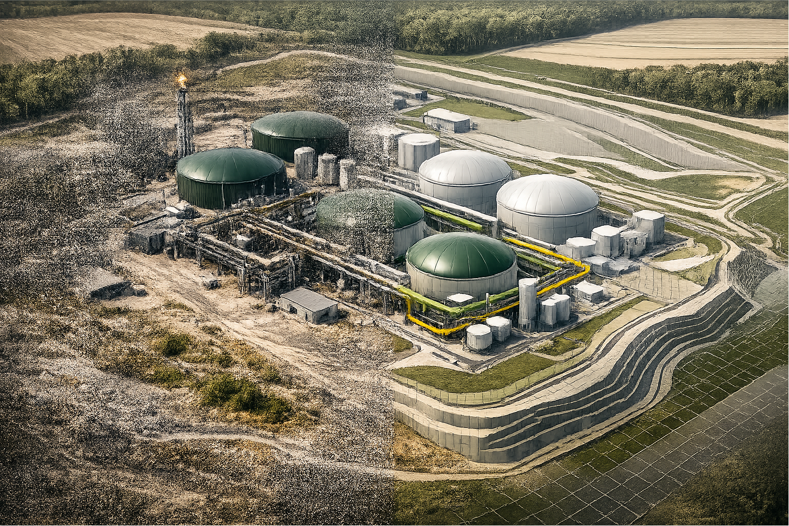 Relevé de masse par scanner 3D et modèle topographique BIM d’un site de production de biogaz